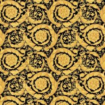 Profhome - Papier peint de luxe exclusif 935834 papier peint intissé texturé avec des ornements floraux brillant or noir 7,035 m2