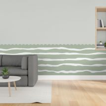 Papier peint découpé préencollé, soubassement, festonné, vert, vagues, raccordable, 83 cm x 195 cm