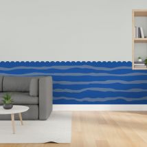 Papier peint découpé préencollé, soubassement, festons, bleu électrique, vagues bicolores, raccordable, 83 cm x 195 cm