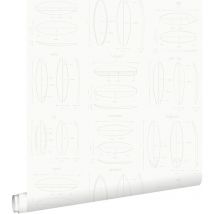 Estahome - papier peint dessins techniques de planches de surf blanc et argent