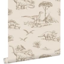 Estahome - papier peint dinosaures beige