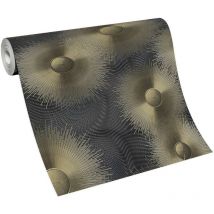 Papier peint doré & gris anthracite chic pour salon | Tapisserie grise & or moderne chambre adulte | Papier peint intissé motif tendance