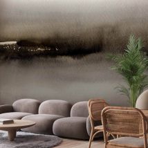 Papier Peint - Dune - Une Peinture Moderne Abstraite En Gris Avec Un Motif Noir