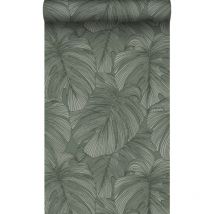 Origin Wallcoverings - papier peint effet 3D feuilles vert grisé
