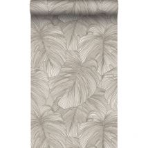 Origin Wallcoverings - papier peint effet 3D feuilles gris chaud clair