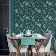 Boutique - Papier peint intissé Eliza Teal 1005 x 52cm Turquoise