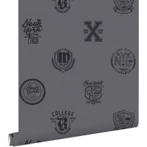 Estahome - papier peint emblèmes scolaires gris foncé
