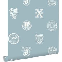 Estahome - papier peint emblèmes scolaires vintage bleu clair