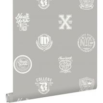 Estahome - papier peint emblèmes scolaires taupe