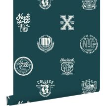 Estahome - papier peint emblèmes scolaires vert foncé