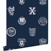 Estahome - papier peint emblèmes scolaires bleu foncé