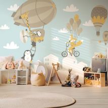 Hxadeco - Papier peint enfant animaux en montgolfiere