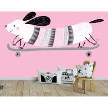 Hxadeco - Papier peint enfant chien sur une skate