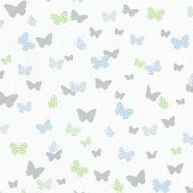 Papier peint enfant gris et bleu garçon | Papier peint chambre bébé motif papillon | Tapisserie chambre enfant grise et bleue - 10,05 x 0,53 m
