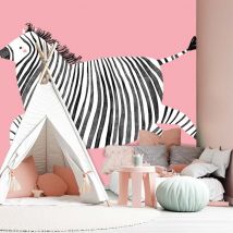 Papier peint enfant zebre rose