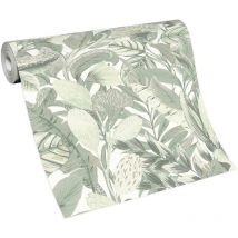 Papier peint feuille vert crème idéal salon | Tapisserie feuillage verte chambre adulte | Papier peint feuillage intissé couloir & bureau