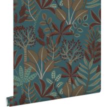 Estahome - papier peint feuilles bleu canard