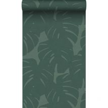 Origin - papier peint feuilles avec structure tissée bleu canard Wallcoverings