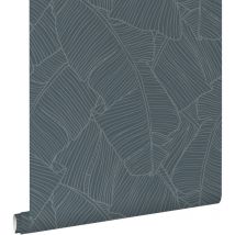 Estahome - papier peint feuilles bleu gris