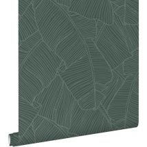 Estahome - papier peint feuilles vert foncé