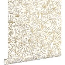 Estahome - papier peint feuilles de ginkgo blanc et or
