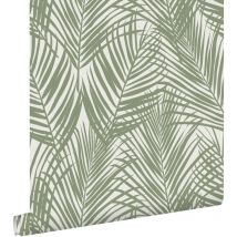 Estahome - papier peint feuilles de palmier vert olive grisé