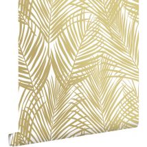Estahome - papier peint feuilles de palmier or et blanc