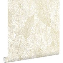 Estahome - papier peint feuilles dessinées blanc et or