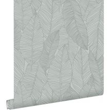 Estahome - papier peint feuilles dessinées bleu gris