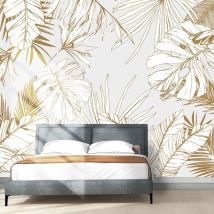 Hxadeco - Papier peint feuilles tropicales beige