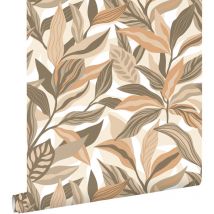 Estahome - papier peint feuilles tropicales beige