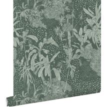 Estahome - papier peint feuilles tropicales vert grisé
