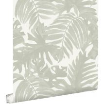 Estahome - papier peint feuilles tropicales gris clair