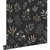 Estahome - papier peint fleurs au style scandinave noir
