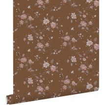 Estahome - papier peint fleurs brun rouille et rose