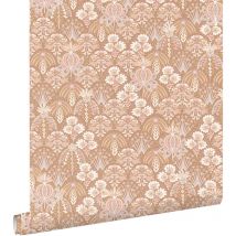 Estahome - papier peint fleurs vintage de style art nouveau rose terracotta