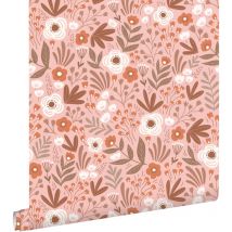 Estahome - papier peint fleurs rose terracotta
