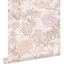 Estahome - papier peint fleurs vintage violet clair et terracotta claire