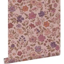 Estahome - papier peint fleurs violet foncé et rose