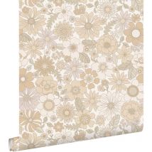 Estahome - papier peint fleurs rétro beige crème clair