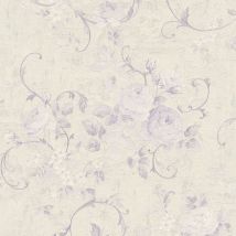 Profhome - Papier peint floral 372245 papier peint intissé légèrement texturé avec un dessin floral mat pourpre blanc-crème argent 5,33 m2