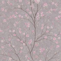 Profhome - Papier peint floral 379122 papier peint intissé légèrement texturé avec un dessin floral mat gris rose 5,33 m2
