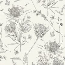 Profhome - Papier peint floral 394272 papier peint intissé gaufré à chaud légèrement texturé avec des ornements floraux mat blanc noir 5,33 m2