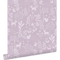 Estahome - papier peint forêt avec des animaux de la forêt violet