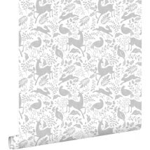 Estahome - papier peint forêt avec des animaux de la forêt gris