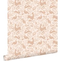 Estahome - papier peint forêt avec des animaux de la forêt terracotta claire