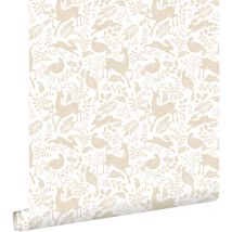 papier peint forêt avec des animaux de la forêt beige - ESTAhome