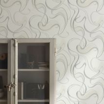 Papier peint gris clair motifs larges design | Tapisserie salon à motifs tendance | Papier peint couloir, chambre adulte & entrée
