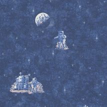 Papier peint idéal pour chambre d'enfant | Papier peint astronaute pour chambre de garçon | Tapisserie bleue foncée et noire - 10,05 x 0,53 m