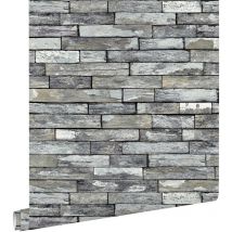 Estahome - papier peint imitation bois gris et jaune foncé